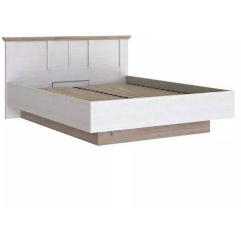 Lit coffre 160 x 200 cm tête de lit décor chêne blanchi – ANGELE