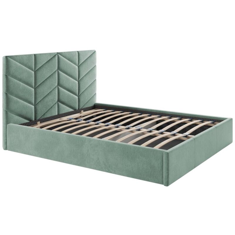 Vente-unique - Lit coffre 160 x 200 cm - Tissu texturé - Vert amande - justani