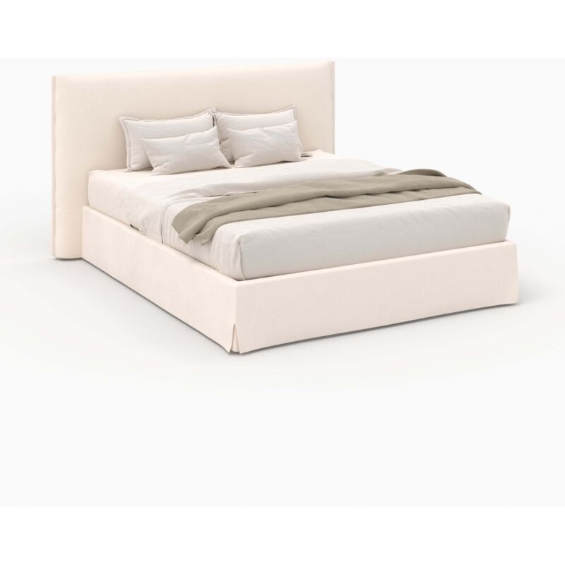 Lit coffre 160x200 cm en tissu blanc déhoussable - Safia
