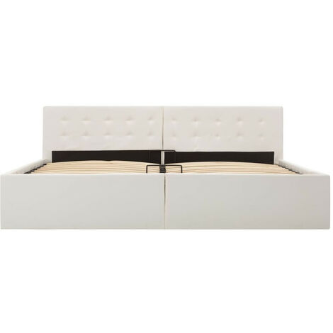 Lit coffre 160x200 cm simili cuir blanc capitonné Rundi