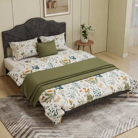 Lit coffre 160x200 cm Tête rembourrée géométrique Tissu et métal Gris (Sans matelas)