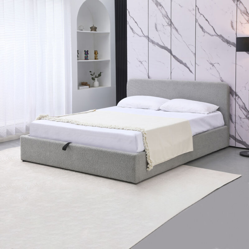 M&s - Lit coffre 160x200 en bouclette avec tête de lit + sommier à lattes M&s - Lit coffre 160x200 en bouclette avec tête de lit + sommier à lattes