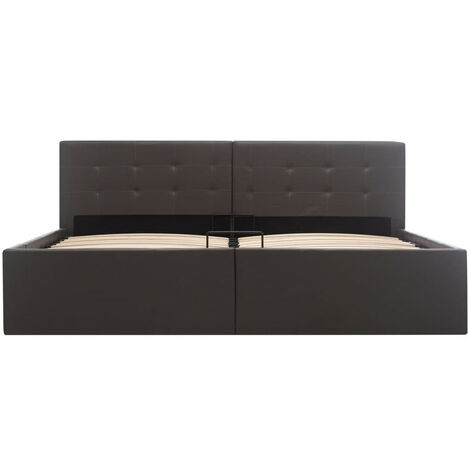 Lit coffre 160x200 simili cuir gris foncé capitonné Rundi