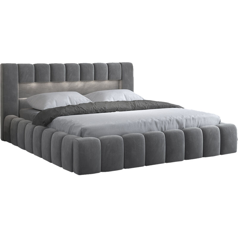 Petits-meubles - Lit coffre 160x200 sommier inclus Auria Velours Gris