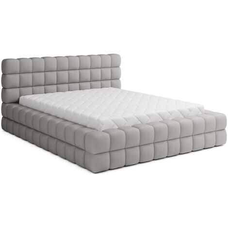 Lit coffre 160x200 sommier inclus Cloud tissu bouclette Gris