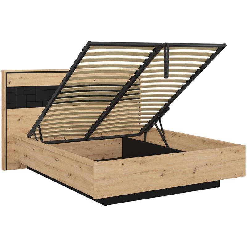Petits-meubles - Lit coffre 160x200 sommier inclus Elijah Bois et Noir