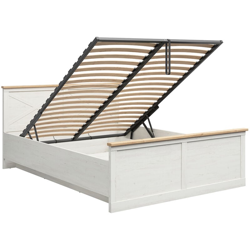 Lit coffre 160x200 sommier inclus Victoria Blanc et Bois