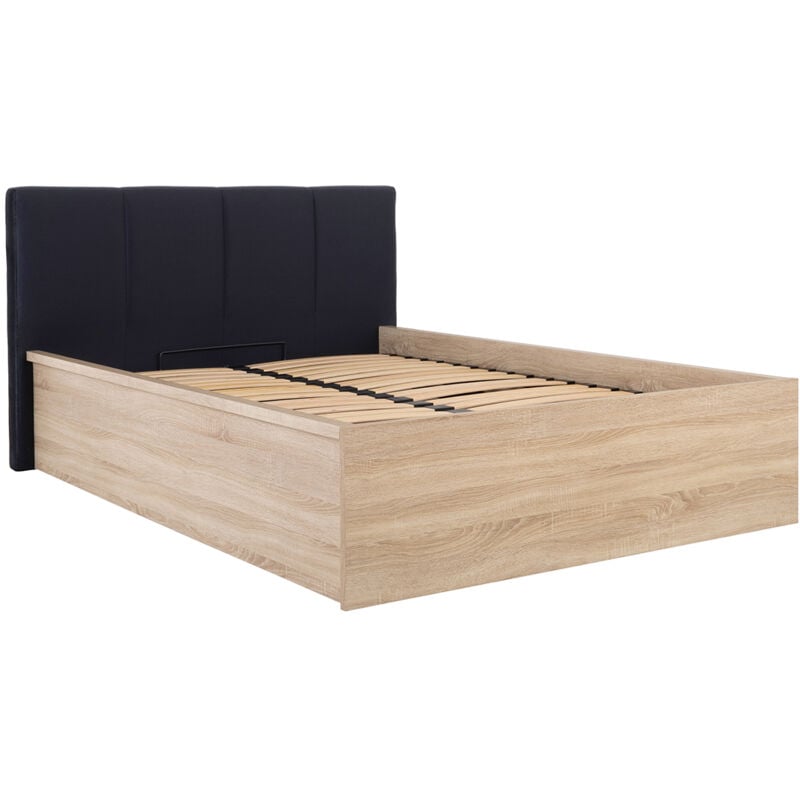 Petits-meubles - Lit coffre 160x200 tête de lit rembourrée sommier inclus Edwin Bois Clair et Noir