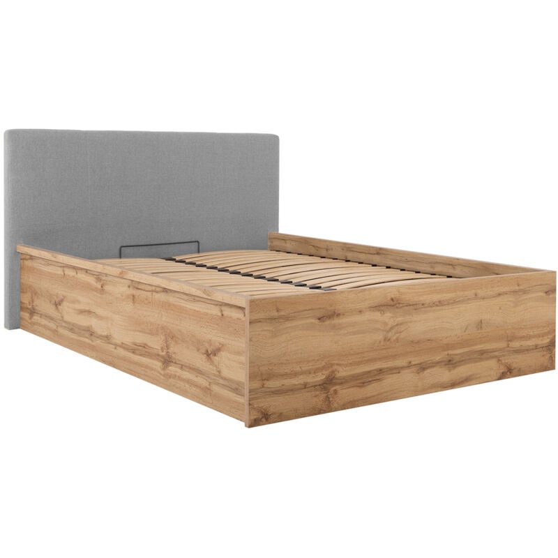 Lit coffre 160x200 tête de lit rembourrée sommier inclus Edwin Bois et Gris