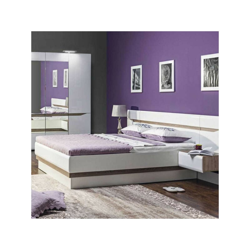 TMM - Lit coffre 180x200 cm Blanc/Chêne - oniel - l 186 x l 206 x h 94 cm