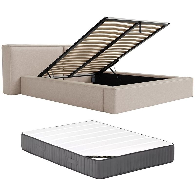 Pascal Morabito - Lit coffre 180 x 200 cm - Tissu - Beige + Matelas - timano de