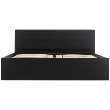 Lit coffre 180x200 cm simili cuir noir capitonné Rundi