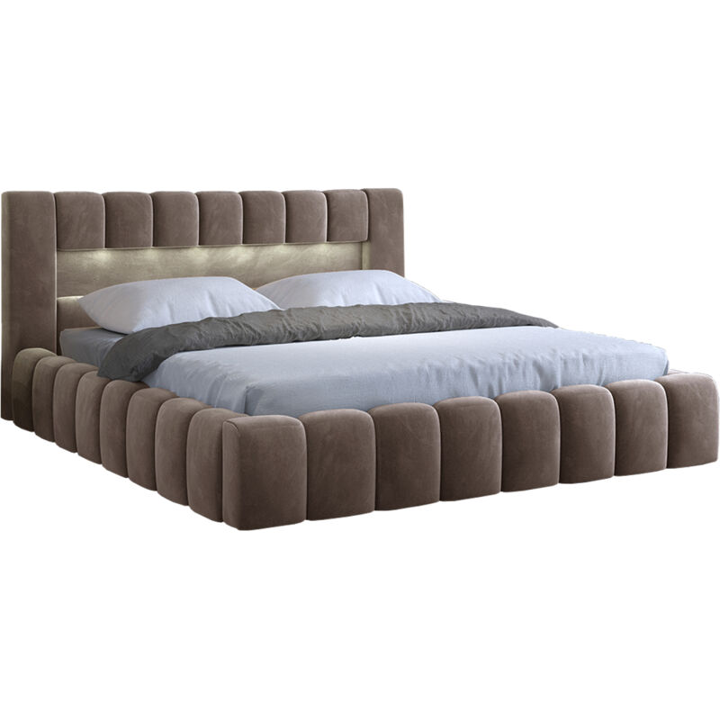 Petits-meubles - Lit coffre 180x200 sommier inclus Auria Velours Marron