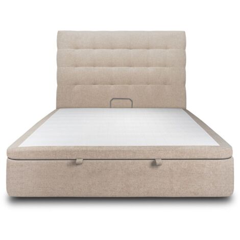 Lit coffre 180x200cm avec tête de lit capitonnée Tissu Beige brun - Hauteur totale : 39cm