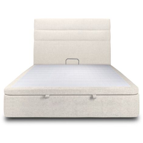 Lit coffre 180x200cm avec tête de lit lignes Tissu Beige clair - Hauteur totale : 39cm