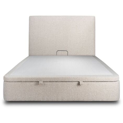 Lit coffre 180x200cm avec tête de lit tapissier Bouclette Beige - Hauteur totale : 39cm