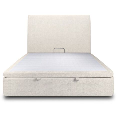 Lit coffre 180x200cm avec tête de lit tapissier Tissu Beige clair - Hauteur totale : 39cm