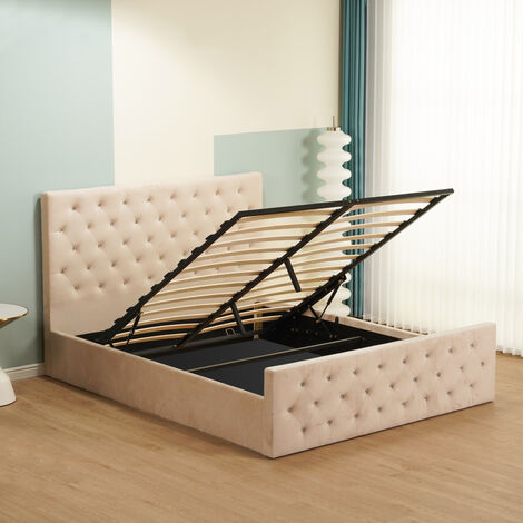 Lit coffre 2 places 140x190 cm VICTORIA Velours beige