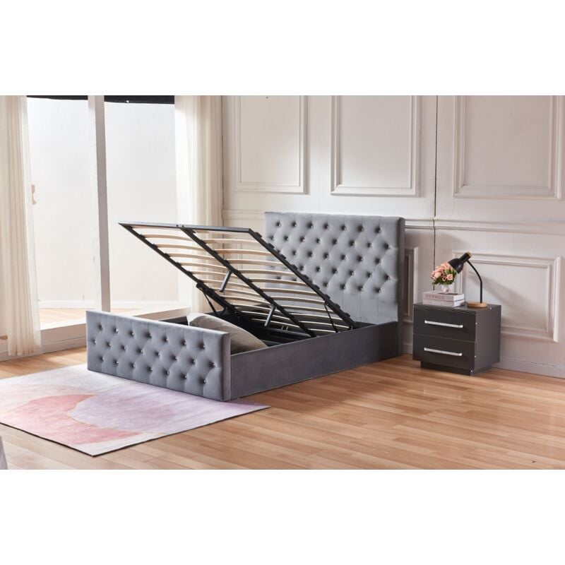 Lit coffre 2 places 140x190 cm victoria Velours gris anthracite