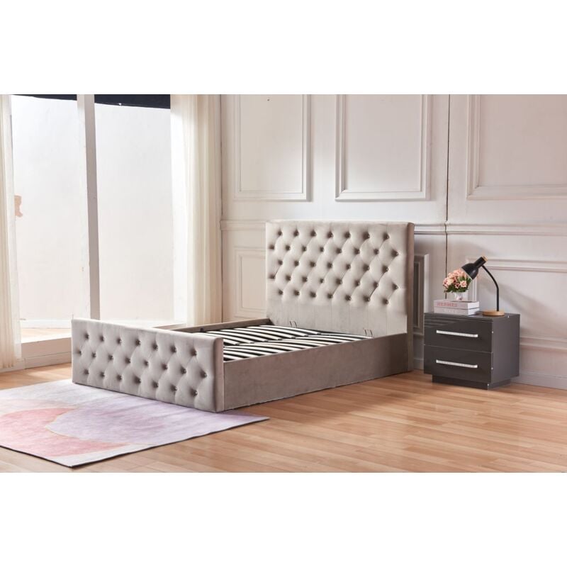 Lit coffre 2 places 160X200 cm victoria Velours rose