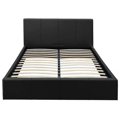 Lit coffre 2 places  BASTIEN simili cuir NOIR 140x190 cm sommier inclus