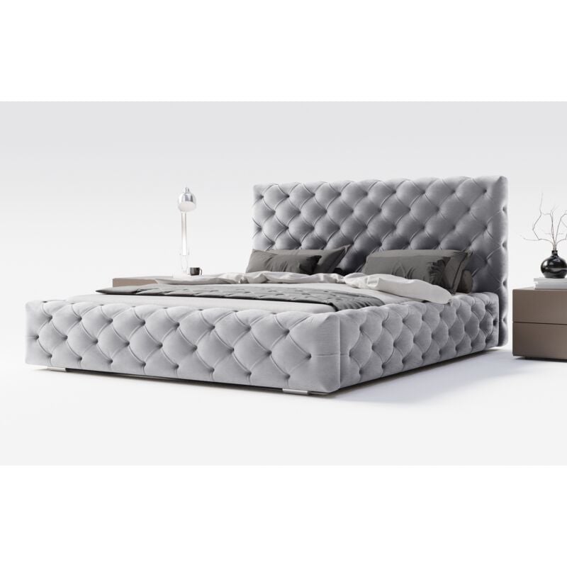 Emporius - Lit coffre 180 x 200 Paris - Tête de lit Chesterfiled, tissu velours, lit avec rangement - lit adulte 180x200 Gris (Magic Velvet 2217)