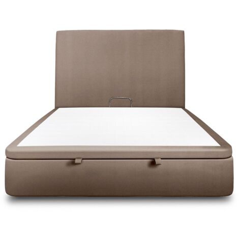 Lit coffre 200x200cm avec tête de lit tapissier Velours Taupe - Hauteur totale : 39cm