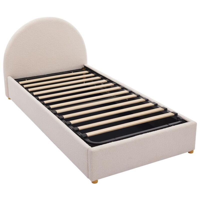 Vente-unique - Lit coffre 90 x 190 cm - Tissu bouclette - Crème - lirimo