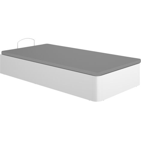 Lit coffre 90x190cm avec bords arrondis, coloris blanc - Hauteur 32 x Longueur 89 x Profondeur 190 cm