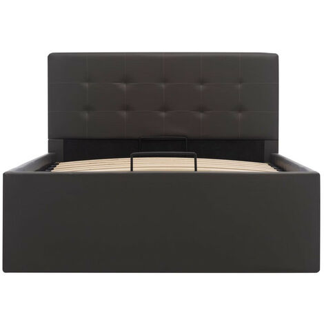 Lit coffre 90x200 cm simili cuir gris foncé capitonné Rundi