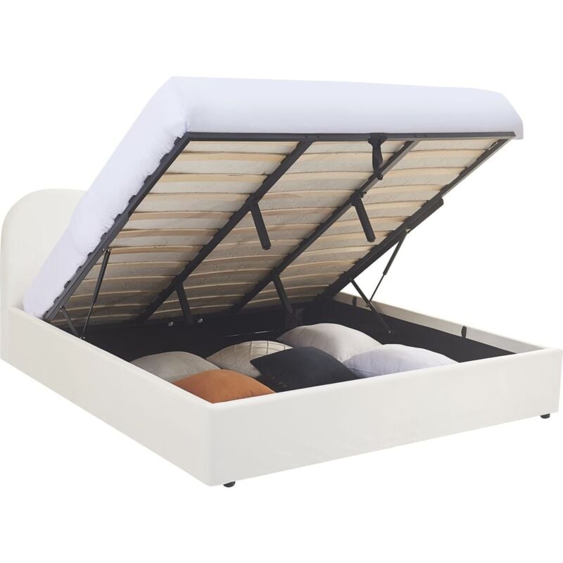 Homifab - Lit coffre adulte 180x200 cm avec tête le lit matelassée en velours beige - Suzon