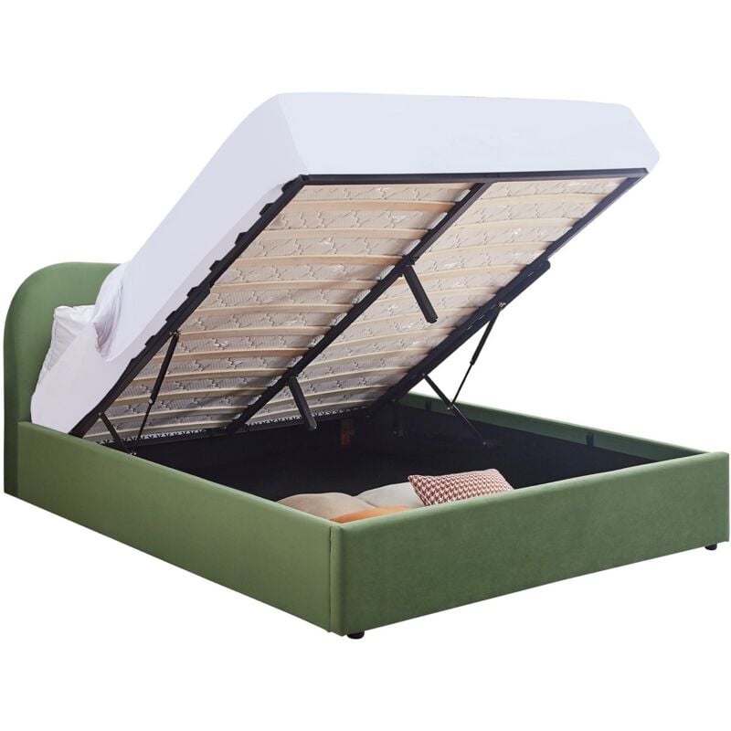 Homifab - Lit coffre adulte 160x200 cm avec tête le lit matelassée en velours vert clair - Suzon