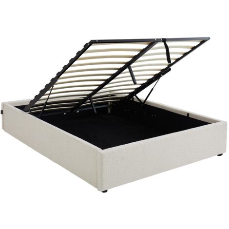 Lit coffre adulte 140x190 cm en tissu bouclé beige avec sommier - Handy