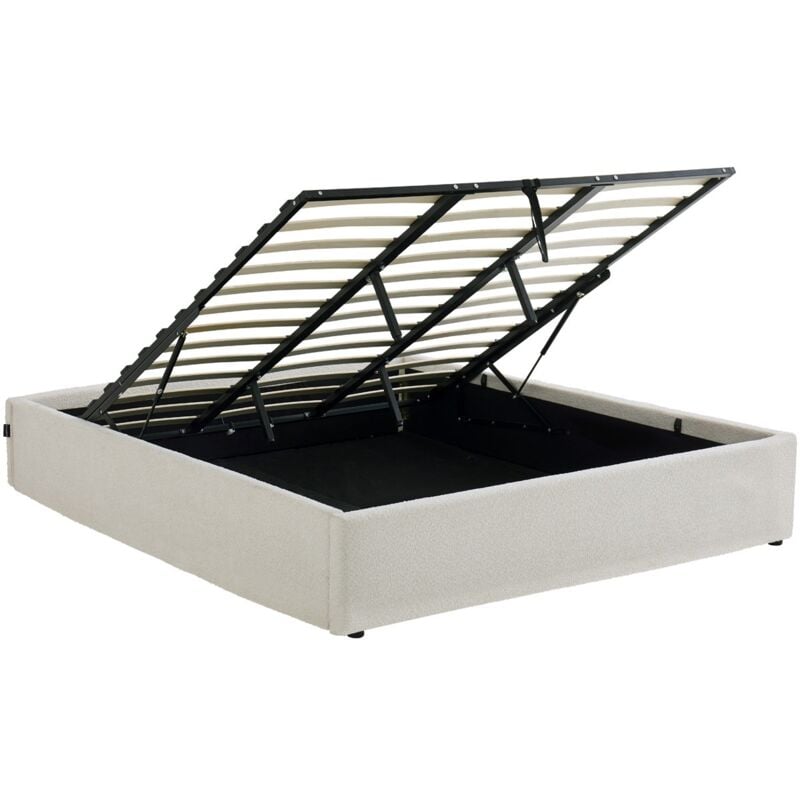 Homifab - Lit coffre adulte 180x200 cm en tissu bouclé beige avec sommier - Handy