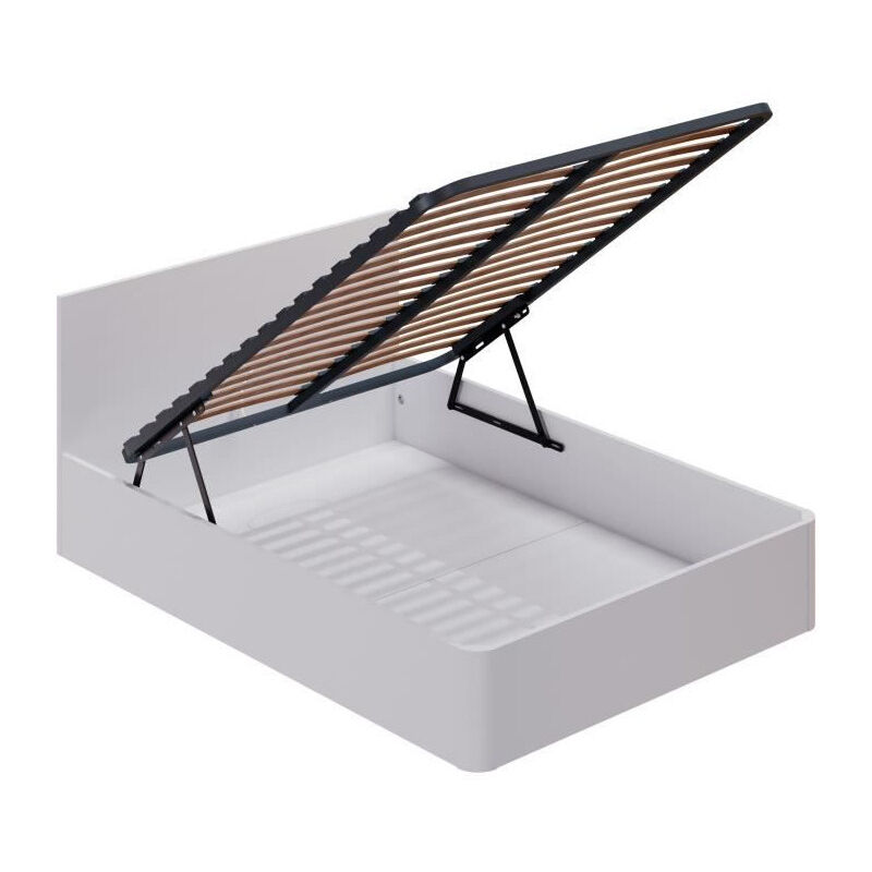 Lit coffre adulte - Couchage 140x190 cm - Mélaminé Blanc - Sommier a lattes avec tete de lit - Fabriqué en Espagne