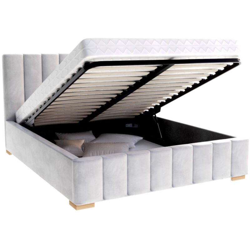 Kids Literie - Lit Coffre Anton 120 x 200 cm avec sommier à lattes relevable Gris clair