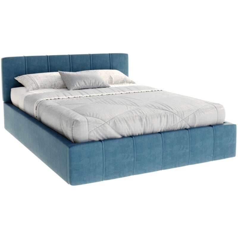 Lit coffre ATLANTA 160 x 200 cm avec sommier à lattes relevable Azur