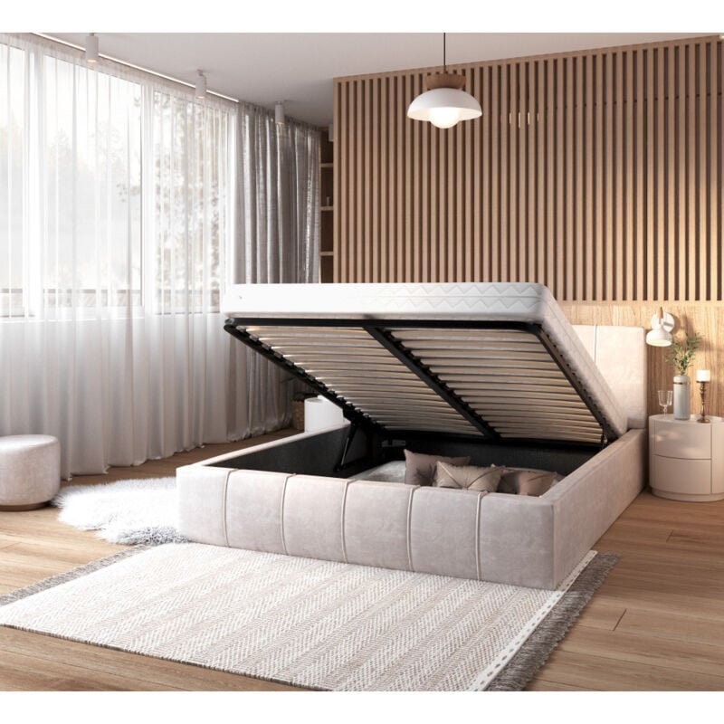 Nova Confort - Lit coffre atlanta 180 x 200 cm avec sommier à lattes relevable Beige