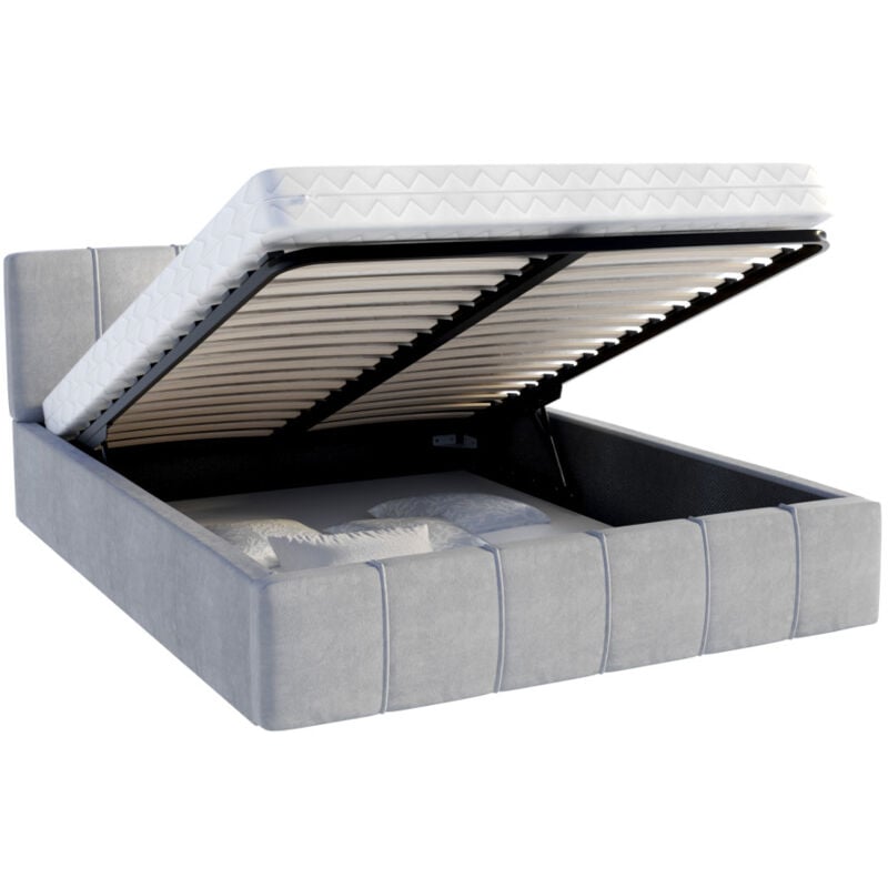 Nova Confort - Lit coffre atlanta 180 x 200 cm avec sommier à lattes relevable Gris Clair