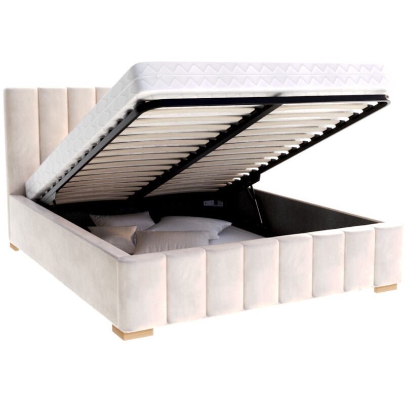 Lit Coffre Austin 160 x 200 cm avec sommier à lattes relevable Beige Clair