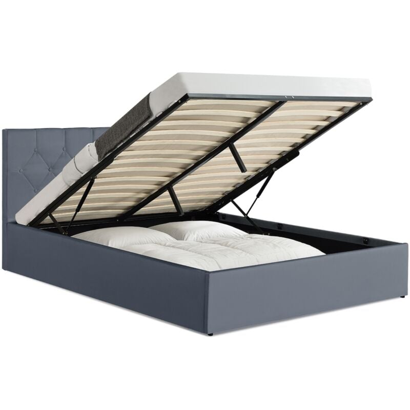 Lit coffre double austin avec tête de lit et sommier 140 x 190 cm pvc gris