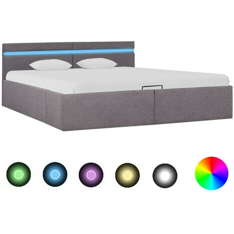 Lit coffre avec LED Taupe Tissu 160x200