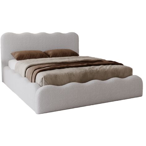 Lit coffre avec Rangement Wave, Lit double 140x200 cm, Lit bouclé Gris clair (Anthology 15)