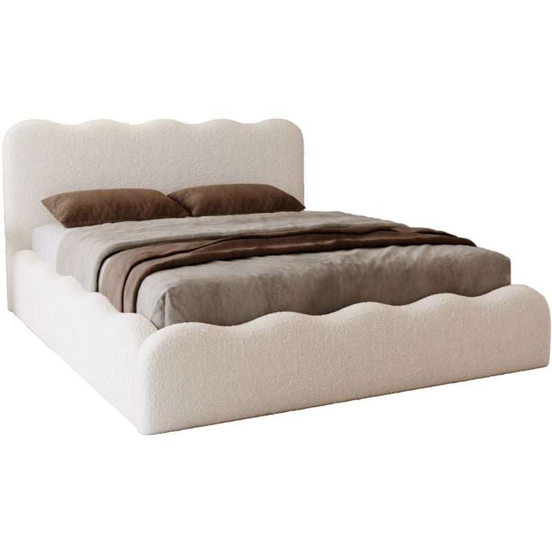 Emporius - Lit coffre avec Rangement Wave, Lit double 200x200 cm, Lit bouclé Beige (Anthology 3)