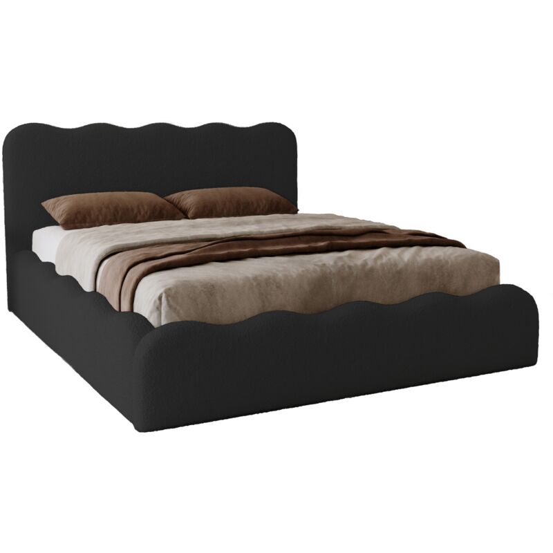 Emporius - Lit coffre avec Rangement Wave, Lit double 160x200 cm, Lit bouclé Noir (Anthology 19)