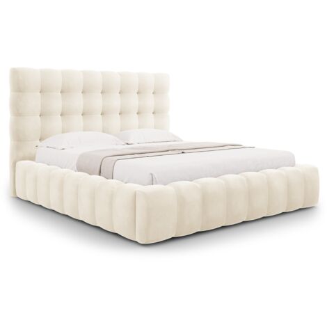 Lit coffre avec tête de lit 140x200cm en velours beige clair