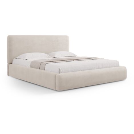 Lit coffre avec tête de lit 160x200cm en chenille beige