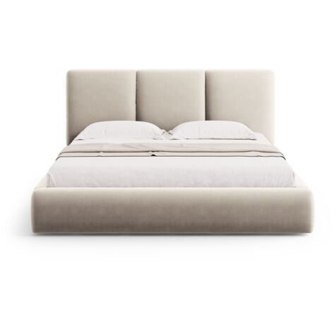 Lit coffre avec tête de lit 160x200cm en velours beige clair