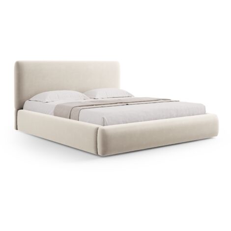 Lit coffre avec tête de lit 160x200cm en velours beige clair