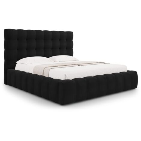 Lit coffre avec tête de lit 160x200cm en velours noir